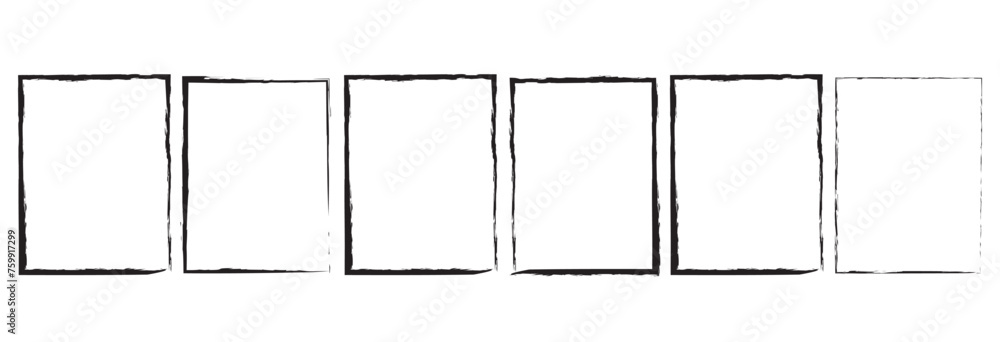 Poster grunge square and rectangle frames. ink empty black boxes set. rectangle borders collections. rubber