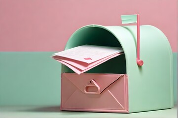 Newsletter concept with opened mailbox with letters, copy space. Mailbox flat modern icon. Newsletter promotion, mail delivery, email news, advertising concept. Mail announce. Newsletter subscriptions