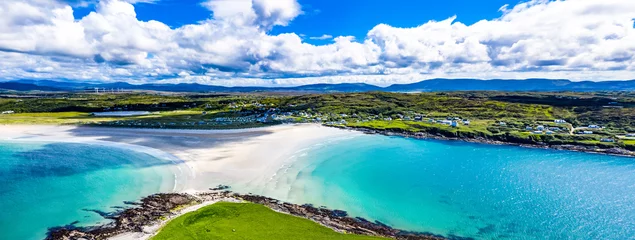 Fototapete Rund Aerial view of the Inishkeel and the awarded Narin Beach by Portnoo, County Donegal, Ireland © Lukassek