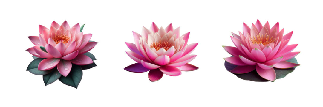  Set of water lily lotus, illustration, isolated over on transparent white background