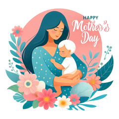Happy mother's day with cute flora illustration premium vector Flat design mothers day concept