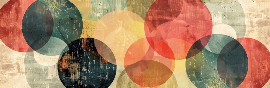 Circular shapes painted with various colors on a beige backdrop.