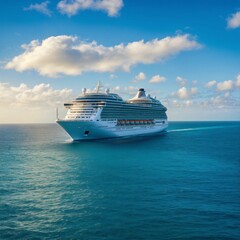 A photo of a cruise ship on the ocean. 
