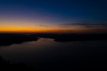 Fototapeta premium Aerial View over Lake Lucerne and Mountain in Dusk in Lucerne, Switzerland.