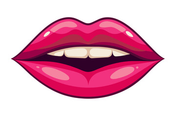 illustration of lips, lips with teeth isolated on white.