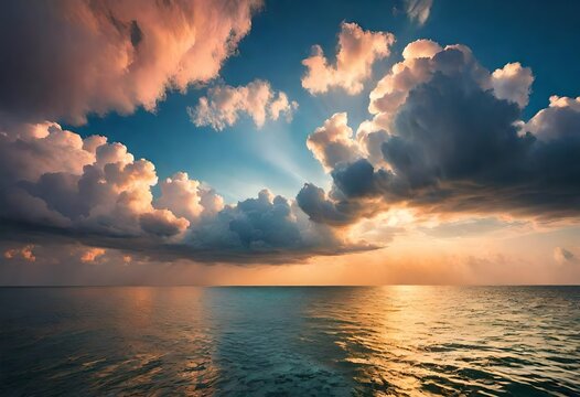Beautiful cloudscape over the sea, sunrise shot. Generative Ai
