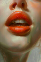 Close-up of vibrant red lips exuding a sense of joy, passion, and sensuality.