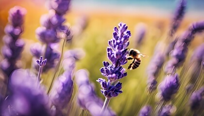Obraz premium Lavender Dreams: Bees Amongst Fragrant Fields in Midday Sunlight