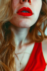 Close-up of woman with vibrant red lips exuding a sense of bold, passion, and sensuality.