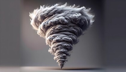 Widescreen realistic smoke tornado isolated against a soft grey background