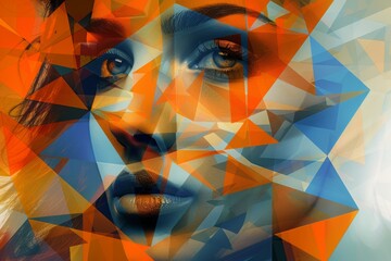 Colorful Geometric Abstract Design Over the Face of a Woman