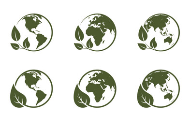 Obraz premium eco world icon set. western and eastern hemispheres. earth conceptual illustrations. isolated vector images