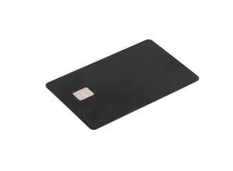 Black credit card with chip isolated on white background