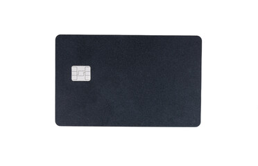 Black credit card with chip isolated on white background, top view