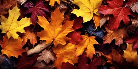 Naklejka na ściany i meble autumn leaves on the ground texture Generative AI