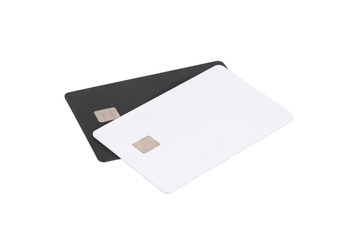 White and black credit cards with chip isolated on white background