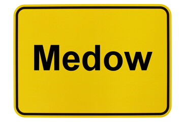 Illustration eines Ortsschildes der Gemeinde Medow in Mecklenburg-Vorpommern - obrazy, fototapety, plakaty