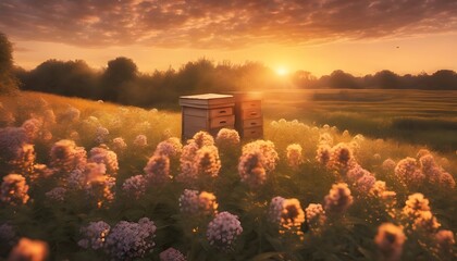 Rustic Honey: Bees Creating Honey in the Soft Morning Light