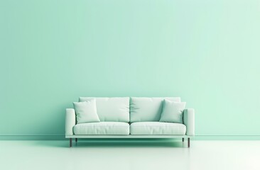 Minimalist living room with a sofa mockup on a green pastel background