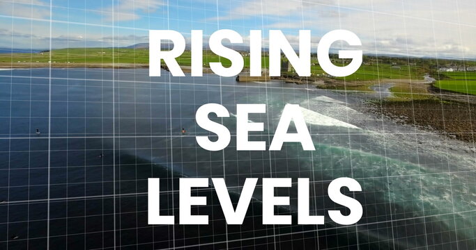 Image of rising sea levels over financial graph and seascape