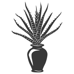 Silhouette Aloe vera tree in the vase black color only