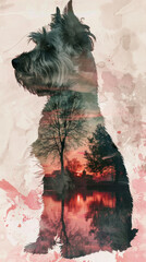 Double Exposure: West Highland White Terrier Silhouette in Park Gen AI