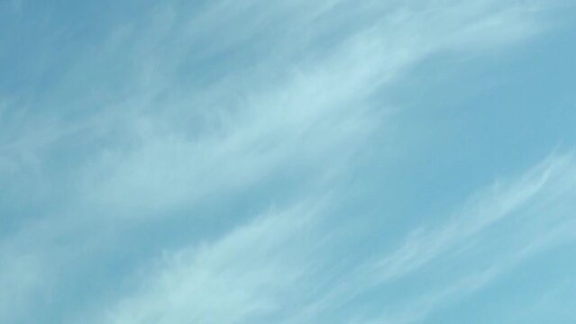 Time Lapse Clear Azure Blue Sunny Sky Cirrus Clouds Beautiful Aerial View,  Drone Shooting. White Light Cloud Pure Firmament, Sky Oxygen Beauty Ozone layer Atmosphere Air Space Height Feathery Cloud .