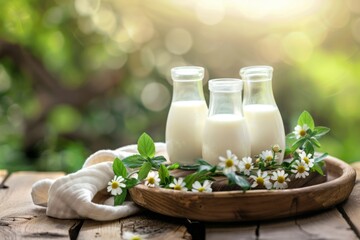 Plant based milk, various types of vegan milk. The growing trend towards dairy alternatives in the quest for a more sustainable and health conscious lifestyle.