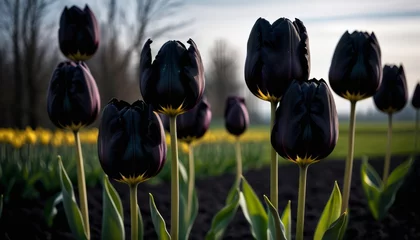 Schilderijen op glas AI generated photo of Black Tulips  © innovaterealm