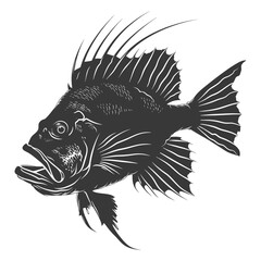 Silhouette Anglerfish Fish Animal black color only full body