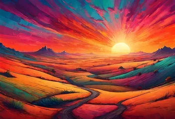 Foto op Aluminium Vistas of Color. Escape to Reality series. Visually pleasing composition of surreal sunset sunrise colors and textures for subject of landscape painting, imagination, creativity and art © Muhammad Faizan