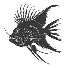 Silhouette Anglerfish Fish Animal from deep sea black color only