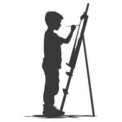 Silhouette artist boy painting in action black color only