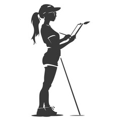 Silhouette artist girl painting in action black color only