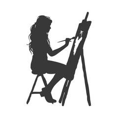 Silhouette artist girl painting in action black color only