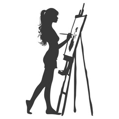Silhouette artist women painting in action black color only