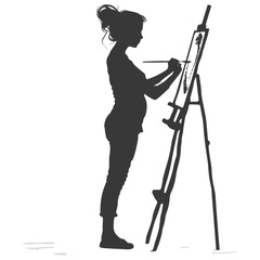 Silhouette artist women painting in action black color only