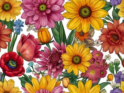 bouquet of colorful spring flowers isolated  AI-generated
