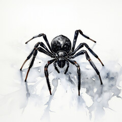 Black spider watercolor on white background