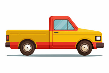 yellow pickup truck, clear flat vector illustration artwork 