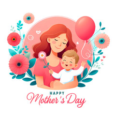 Happy mother's day with cute flora illustration premium vector Flat design mothers day concept