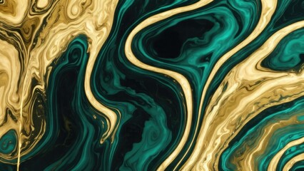 Obraz premium Yellow gold abstract texture marble pattern liquid ink paint. Dark background gold luxury stone wallpaper golden watercolor background