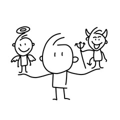 Angel and devil illustration outline