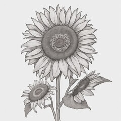 A Sunflower tattoo traditional old school bold line on white background