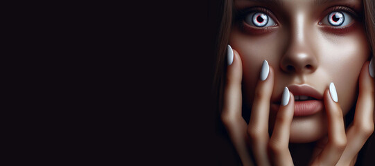 Portrait of a girl with a frightened look. - obrazy, fototapety, plakaty
