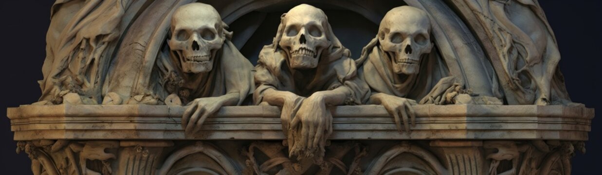 Scary statues of skulls and bones