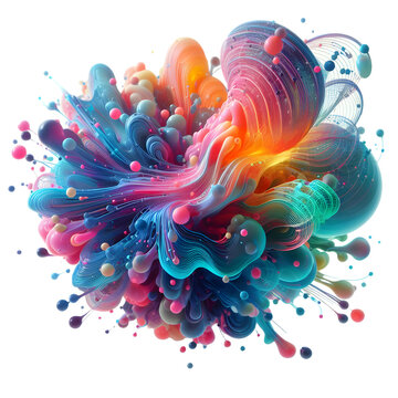 abstract image with smooth, flowing shapes that transition from pink to orange and blue against on Transparent PNG Background, AI-generated