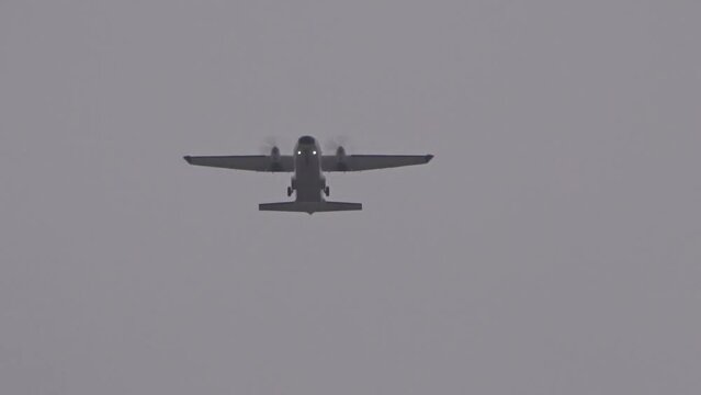Small Twin Engine Airplane Disappearing into the clouds Take Off (paradropping parachute pleasure fun hobby passion) Casa Aircraft