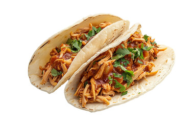 Exploring Shredded Chicken Tinga Taco Marvels Isolated on Transparent Background PNG.