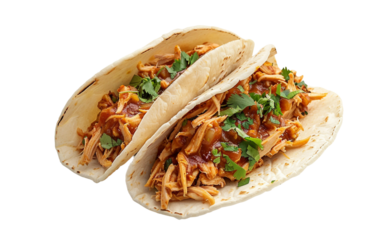 Exploring Shredded Chicken Tinga Taco Marvels Isolated on Transparent Background PNG.